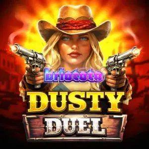 Tampilan visual slot Dusty Duel dengan latar belakang Wild West